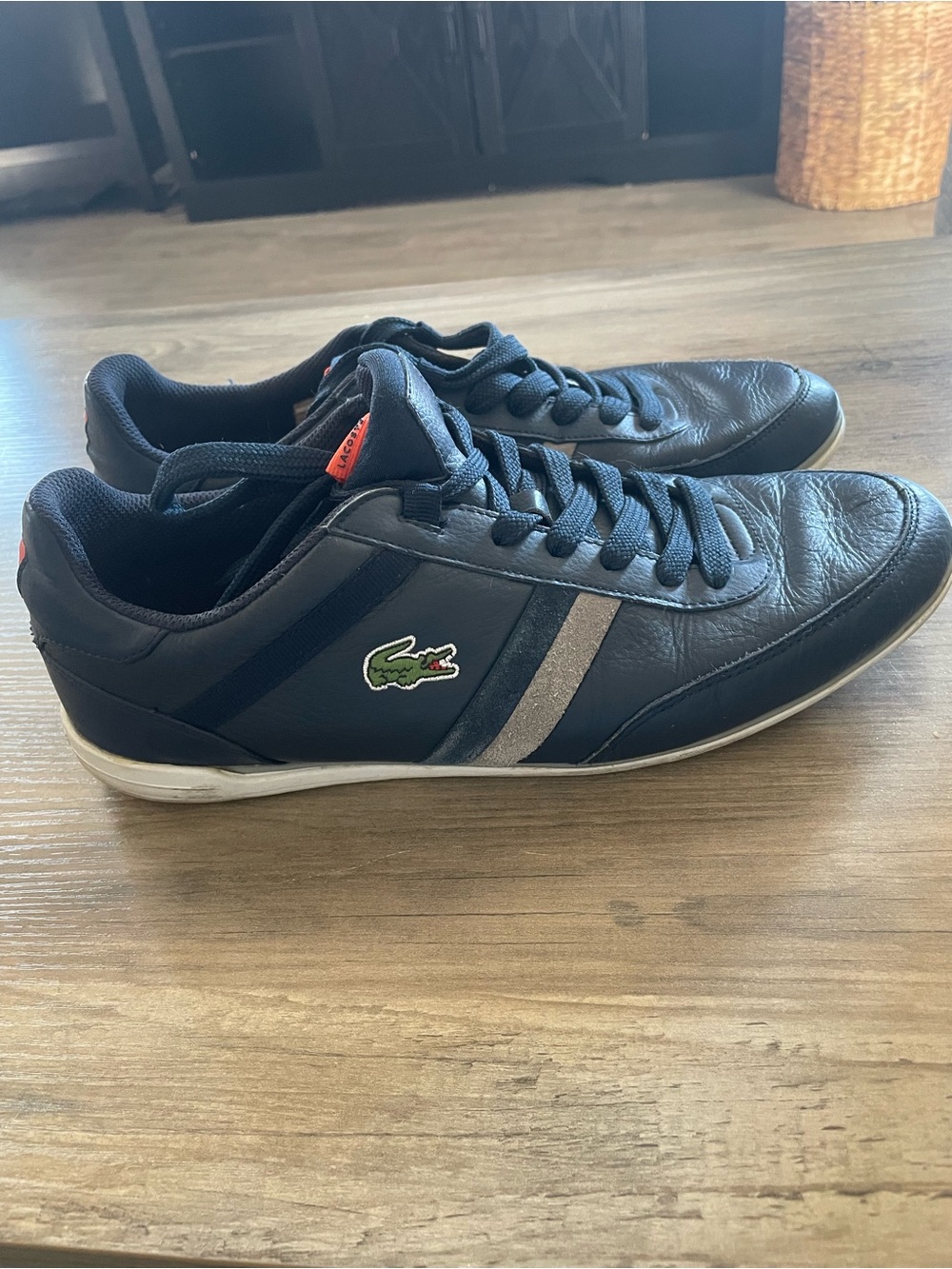 Lacoste Giron Ava SPM navy Blue subtle gray stripe croc logo leather sneakers 8
